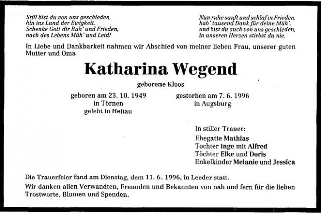 Kloos Katharina 1949-1996 Todesanzeige